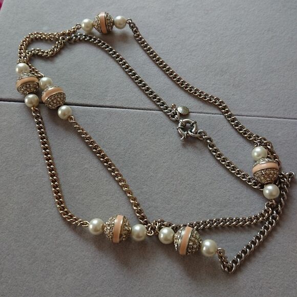 J. Crew faux pearl peach pave gold tone necklace - Picture 1 of 9